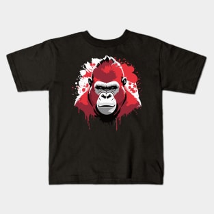 t-shirt design, gorilla with red paint splatters on its face, poster art Kids T-Shirt